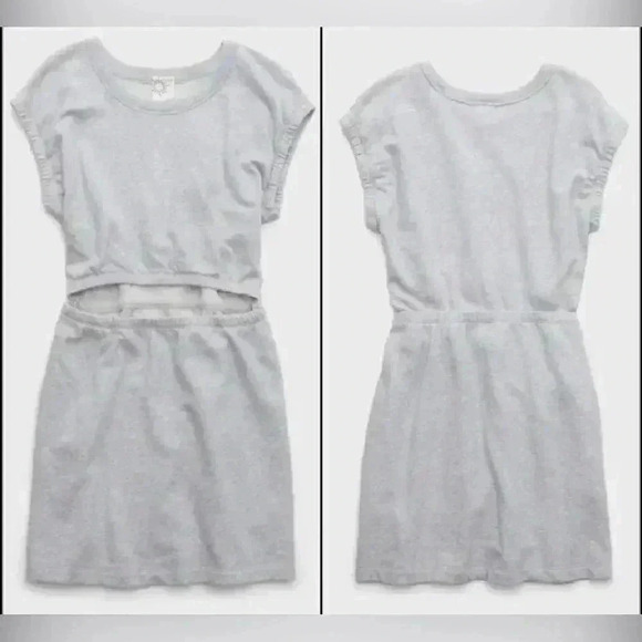 NWOT Aerie Offline Weekend Fleece Cut Out Dress Heather Gray Size M - Picture 3 of 6